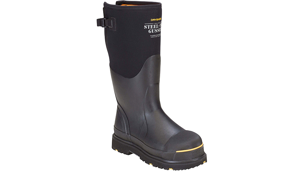 Dryshod Steel-Toe Adjustable Gusset Work Boot, Black/Yellow, 16, STG-UH-BK-016