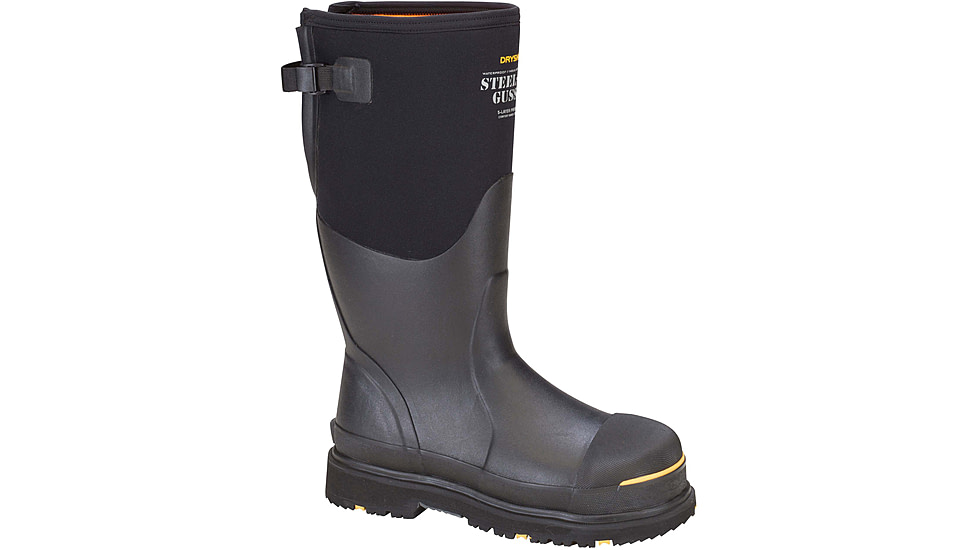 Dryshod Steel-Toe Adjustable Gusset Work Boot, Black/Yellow, 16, STG-UH-BK-016