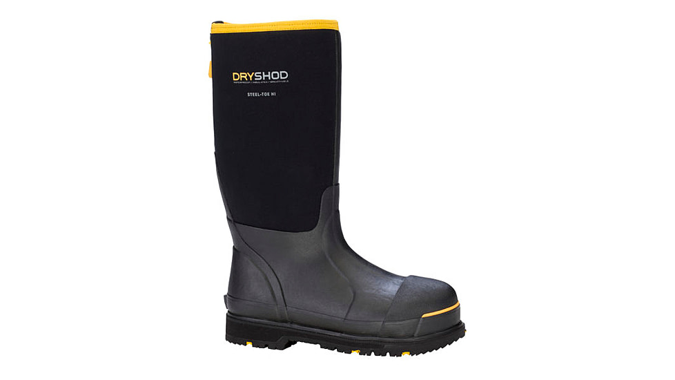 Dryshod Steel-Toe Hi Protective Work Boot, Black/Yellow, 10 STT-UH-BK-010