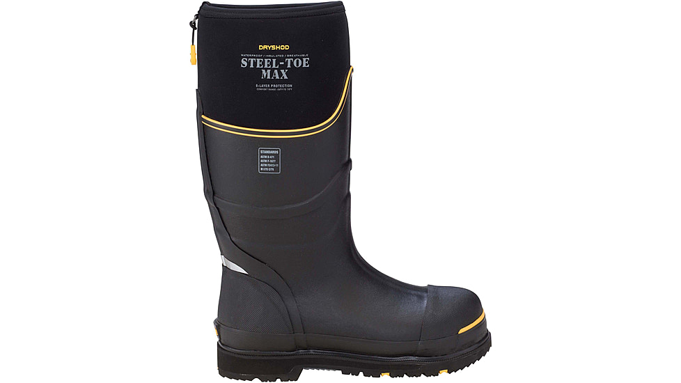 Dryshod Steel-Toe Max Hi Protective Work Boot - Mens, Black/Yellow, 10, STM-UH-BK-010