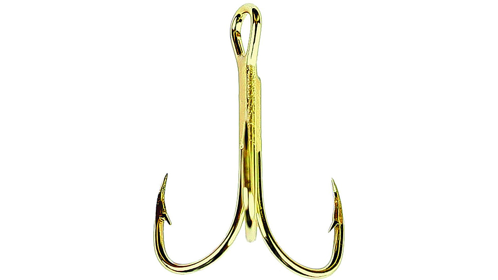 Eagle Claw 2x Double and Treble Hook,Curved Point,Regular Shank,Gold,A-Pack Hooks 376A-12