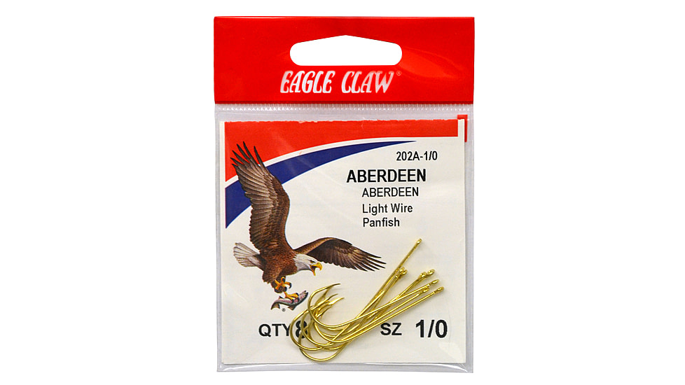 Eagle Claw Aberdeen Hook,Non-Offset,Ringed Eye,Light Wire,Gold,A-Pack Hooks 202A-3-0