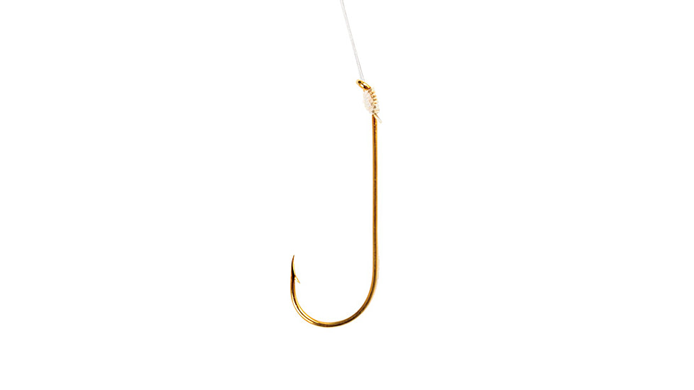 Eagle Claw Aberdeen Snelled Hook,Offset,Down Eye,1x Long Shank,Plain Shank,Light Wire,Live Bait,Mono,7in,Gold 121H-1/0