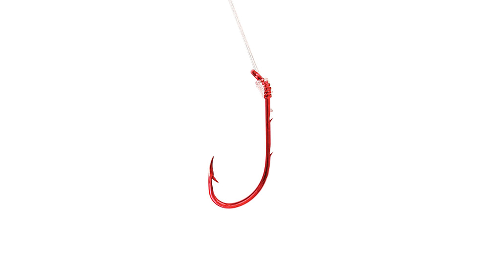 Eagle Claw Baitholder Snelled Hook,Offset,Down Eye,2 Slices,Medium Wire,Mono,7in,Red 139GEH-8