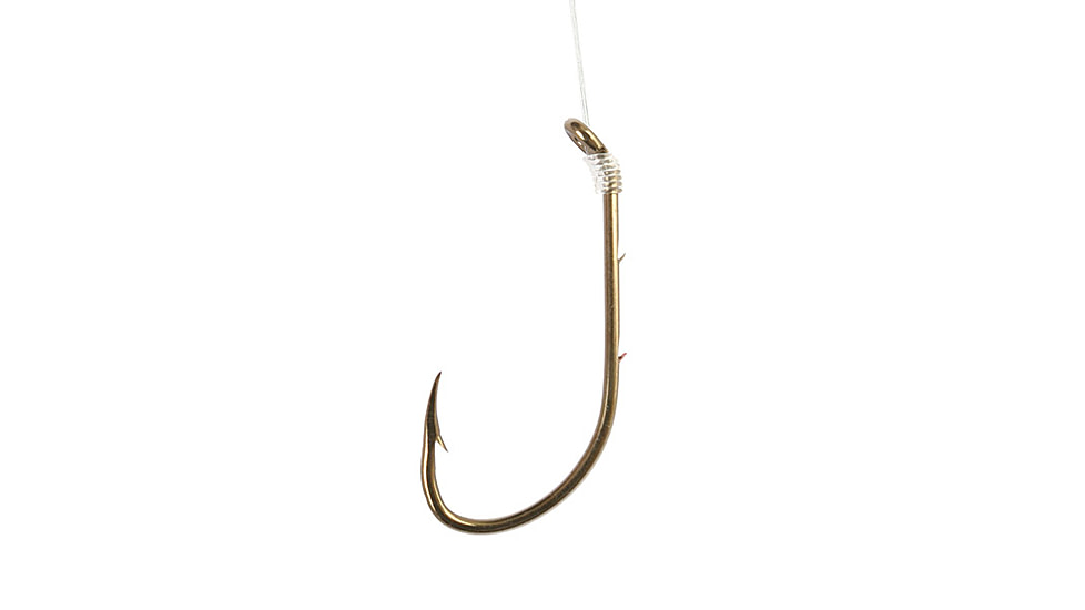 Eagle Claw Baitholder Snelled Hook,Offset,Down Eye,2 Slices,Medium Wire,Mono,7in,Bronze 139H-10
