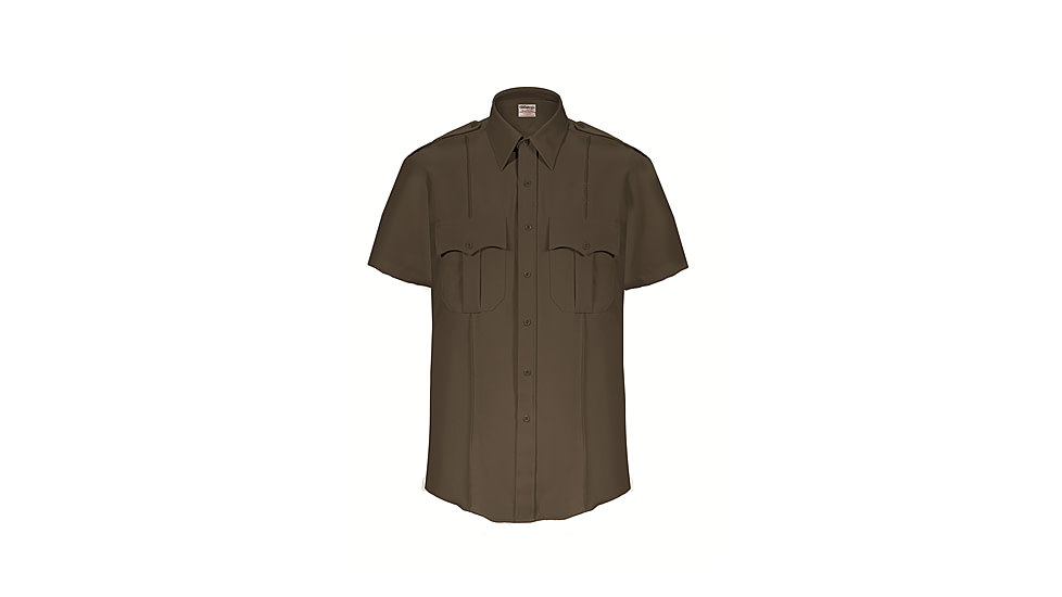 Elbeco TexTrop2 Zippered Short Sleeve Polyester Shirt - Mens, 17.5 in, Brown, Z3315N-17.5