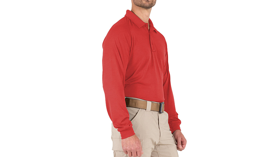 First Tactical Performance Long Sleeve Polo - Mens, Red, Tall/2XL, 111503-400-XXL-T