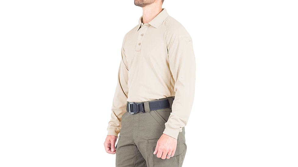 First Tactical Performance Long Sleeve Polo - Mens, Silver Tan, Tall/Small, 111503-065-S-T