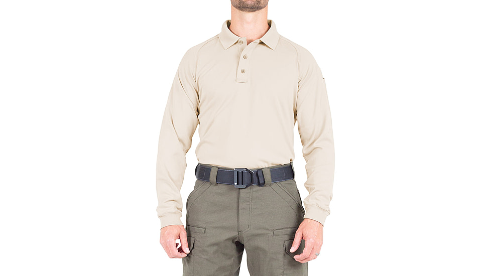 First Tactical Performance Long Sleeve Polo - Mens, Silver Tan, Tall/Small, 111503-065-S-T