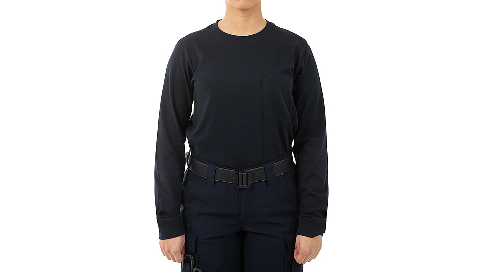 First Tactical Tactix Cotton Long Sleeve T-Shirt w/Chest Pocket - Womens, Midnight Blue, Large, 121510-729-L