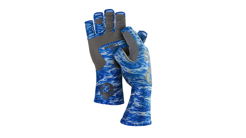 Fish Monkey Half Finger Guide Gloves, Blue Water Camo, M, FM11-BLWTRCAM-M