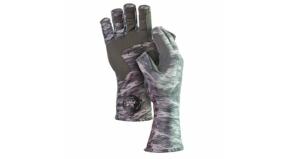 Fish Monkey Half Finger Guide Gloves, Grey Water Camo, XL, FM11-GREYWTRCAM-XL