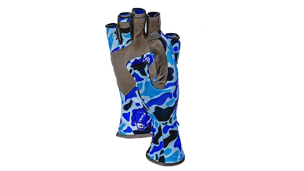 Fish Monkey Half Finger Guide Gloves, Old School Blue, L, FM11-OLDSCHBL-L