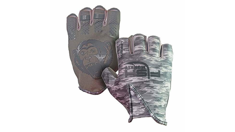 Fish Monkey Stubby Guide Gloves, Grey Water Camo, M, FM18-GREYWTRCAM-M