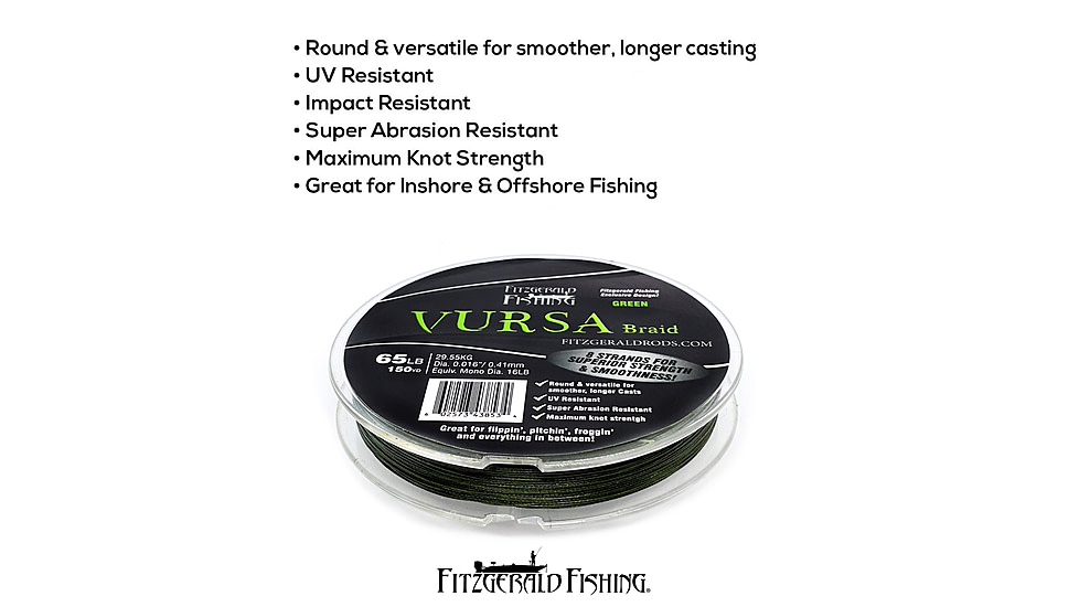 Fitzgerald Fishing Vursa Braid Line, 30LB, Green, 150yds, VBG30150