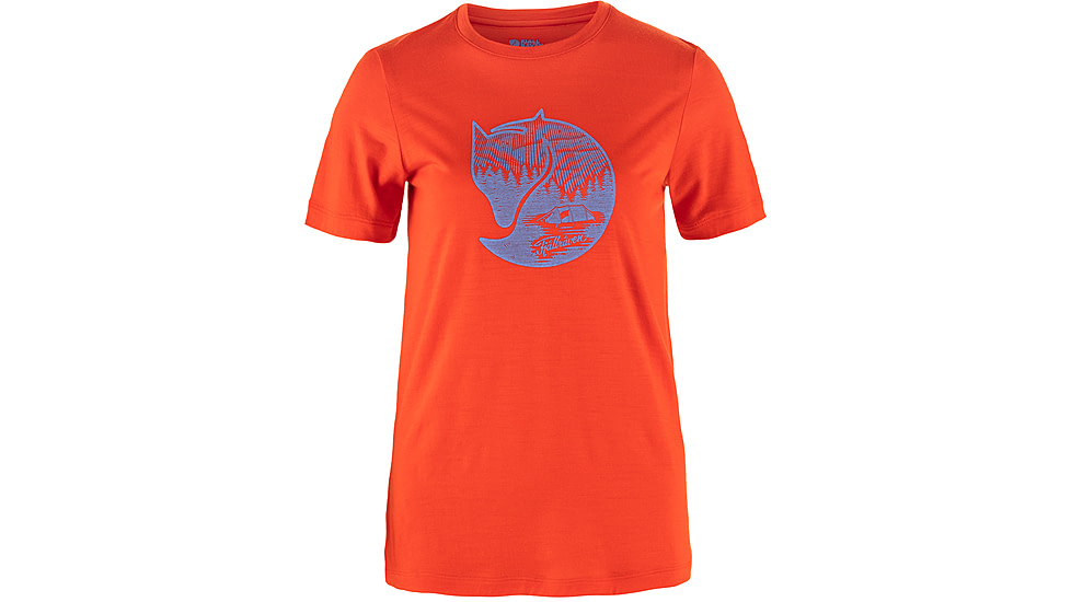 Fjallraven Abisko Wool Fox Short Sleeve - Womens, Flame Orange/Ultramarine, Extra Large, F84118-214-537-XL