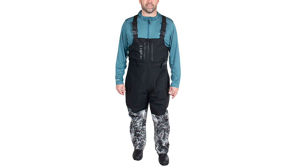 Habit Anglers Bluff Rain Bib, Habit Gray Waves/Black, Medium, RS10033-O-8-6-M-4G5