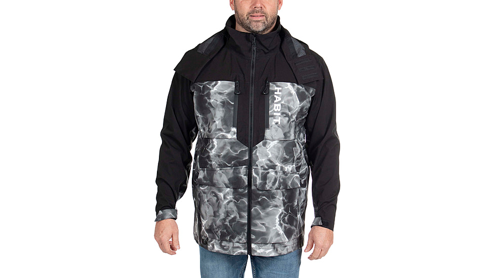Habit Anglers Bluff Rain Jacket, Habit Gray Waves/Black, Large, RS10032-O-8-6-L-4G5