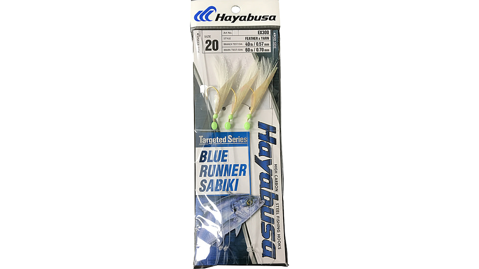 Hayabusa Blue Runner Sabiki, 3 Hooks, Main 60Lb And Branch 40Lb Test Line, Feather/Yarn, Size 20, EX300-20