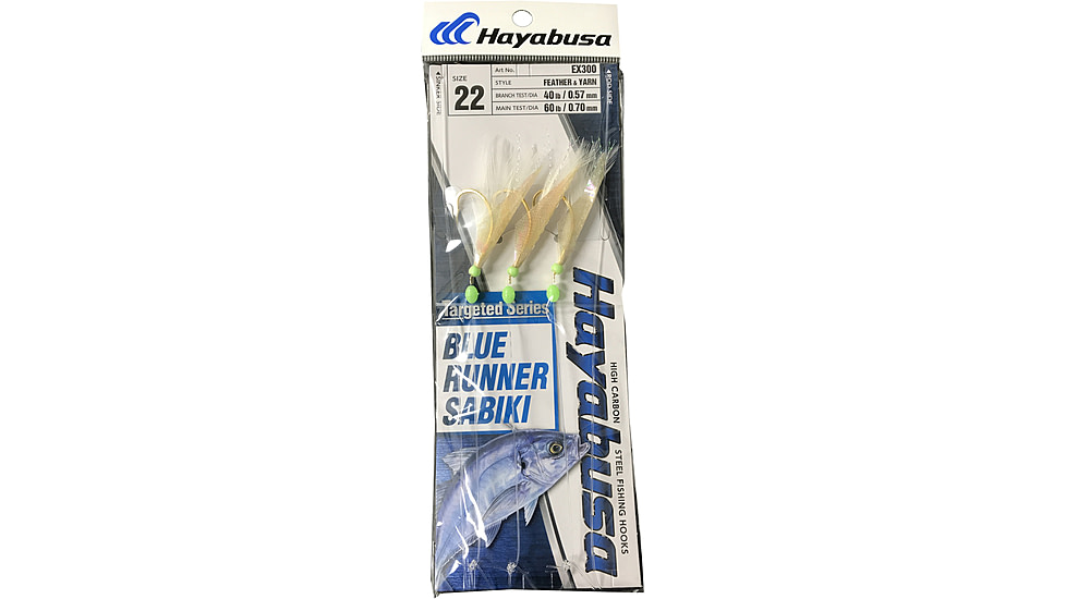 Hayabusa Blue Runner Sabiki, 3 Hooks, Main 60Lb And Branch 40Lb Test Line, Size 22, EX300-22