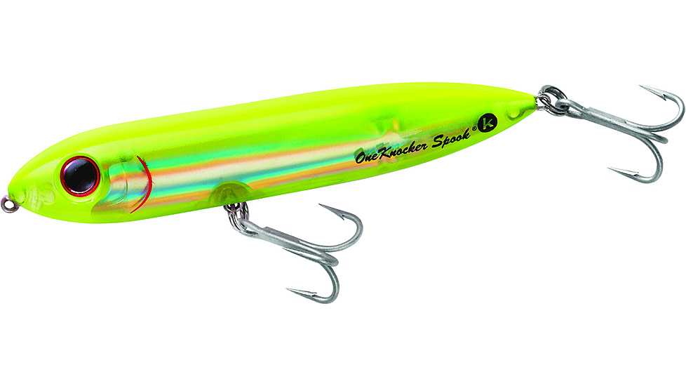 Heddon One Knocker Spook Topwater Bait, Floating, 1/2oz, 4 1/2in, Chartreuse/Silver Insert, XK925323