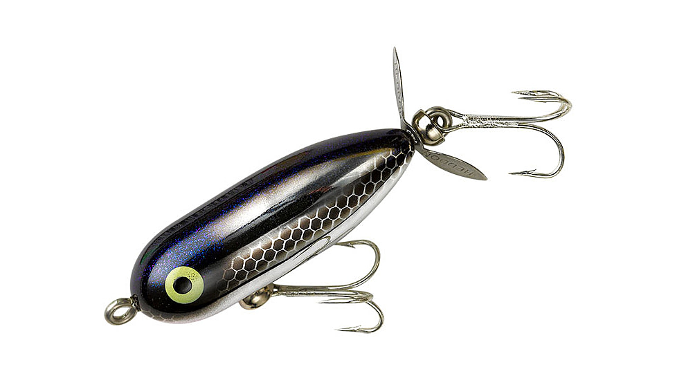 Heddon Tiny Torpedo Topwater Prop Bait, 1-7/8in, 1/4 oz, Black Shiner/Glitter, X0360NBLG