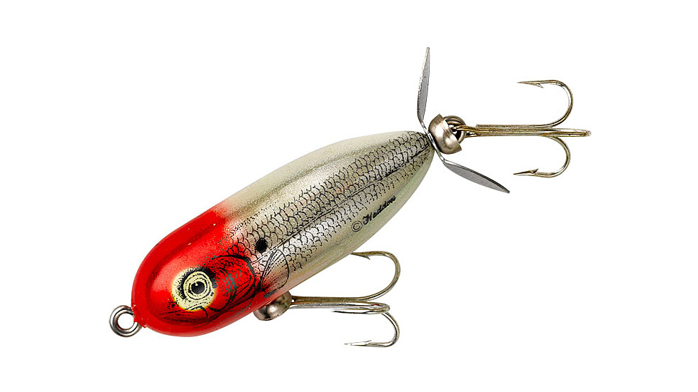 Heddon Tiny Torpedo Topwater Prop Bait, 1-7/8in, 1/4 oz, G-Finish Pearl/Red Head, X0360G28