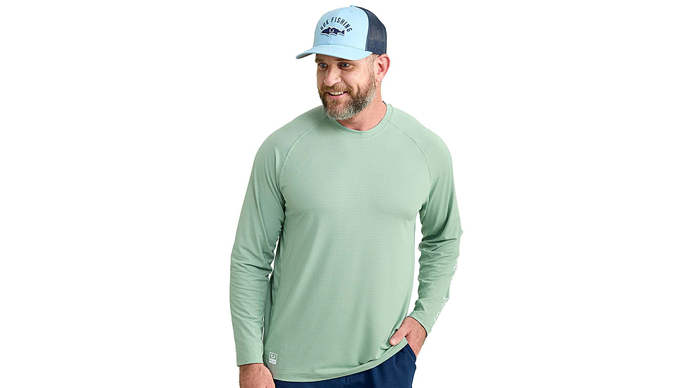HUK Performance Fishing A1A Performance Crew - Mens, Fog Green, Large, H1200575-315-L