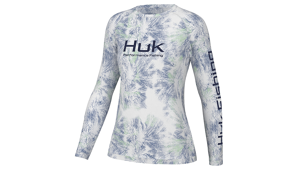 HUK Performance Fishing Aqua Dye Pursuit Crew Shirt - Womens, White, L, H6120173-100-L