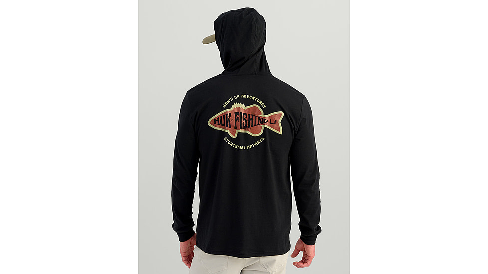 HUK Performance Fishing Huk Bass Apparel Hoodie Tee - Mens, Black, Medium, H1000580-001-M