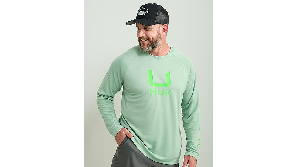 HUK Performance Fishing Huk Icon Crew Long Sleeve Shirt Fresh Salmon XL E13EC917, ATH1200573315XL