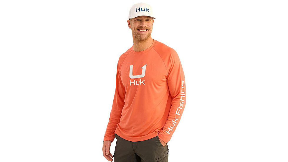 HUK Performance Fishing Huk Icon Crew Long Sleeve Shirt Fresh Salmon XL E13EC917, ATH1200573821L