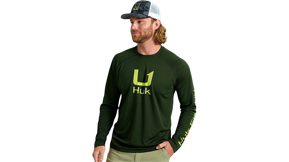 HUK Performance Fishing Icon Long Sleve Crew - Mens, Cypress Landing, Extra Large, H1200573-377-XL