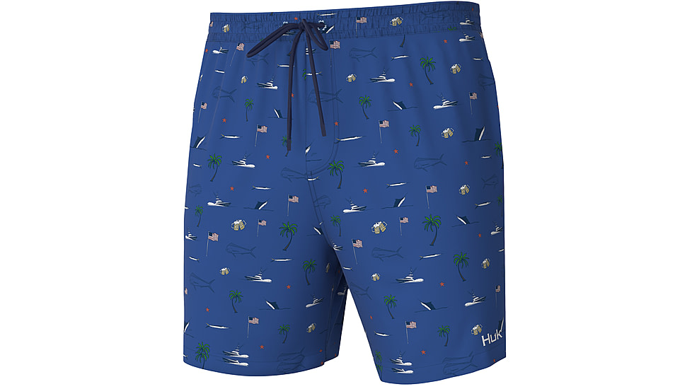 HUK Performance Fishing KC Fish Beach Freedom Pursuit Volley Short - Mens, Set Sail, M, H2000214-489-M