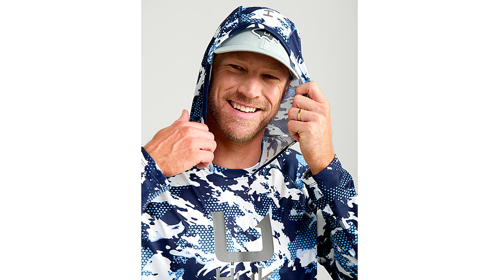 HUK Performance Fishing KC Print Icon Performance Crew - Mens, Marolina Blue, 2XL, H1200585-420-XXL