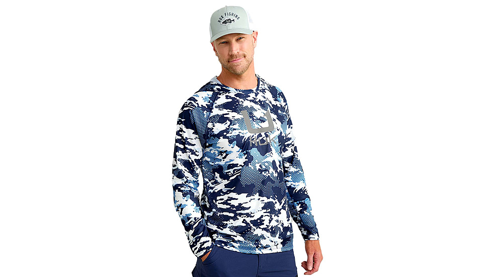 HUK Performance Fishing KC Print Icon Performance Crew - Mens, Marolina Blue, 2XL, H1200585-420-XXL