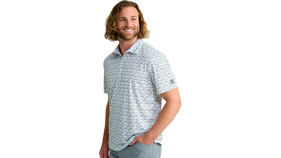 HUK Performance Fishing Pursuit Printed Polo - Mens, White, Small, H1200634-100-S
