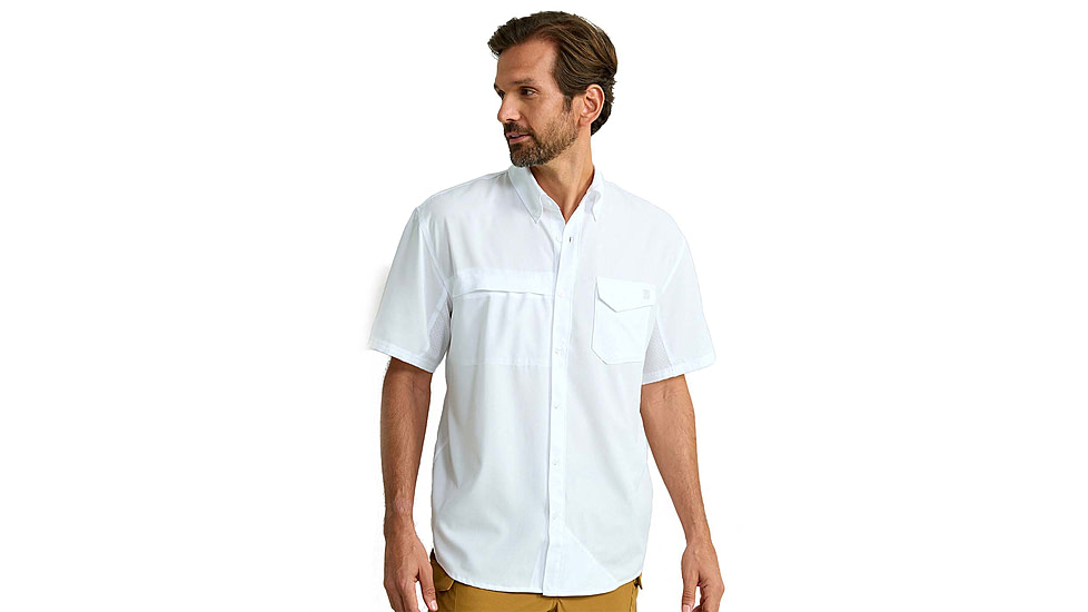HUK Performance Fishing Tide Point Printed Short Sleeve Shirt - Mens, White, Extra Large, H1500220-100-XL