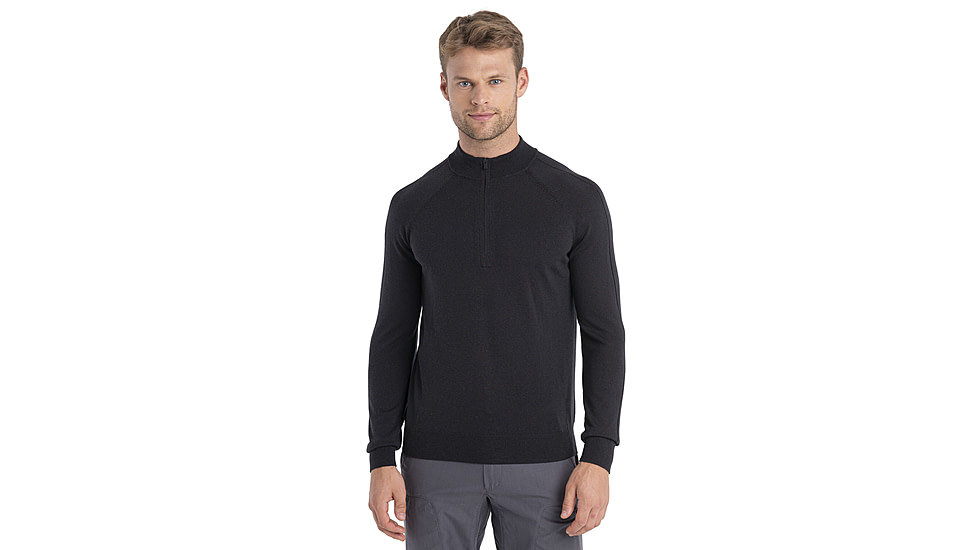 Icebreaker Men MerinoFine Luxe LS Half Zip Sweater, Black, XL, IBBA56S4001XL