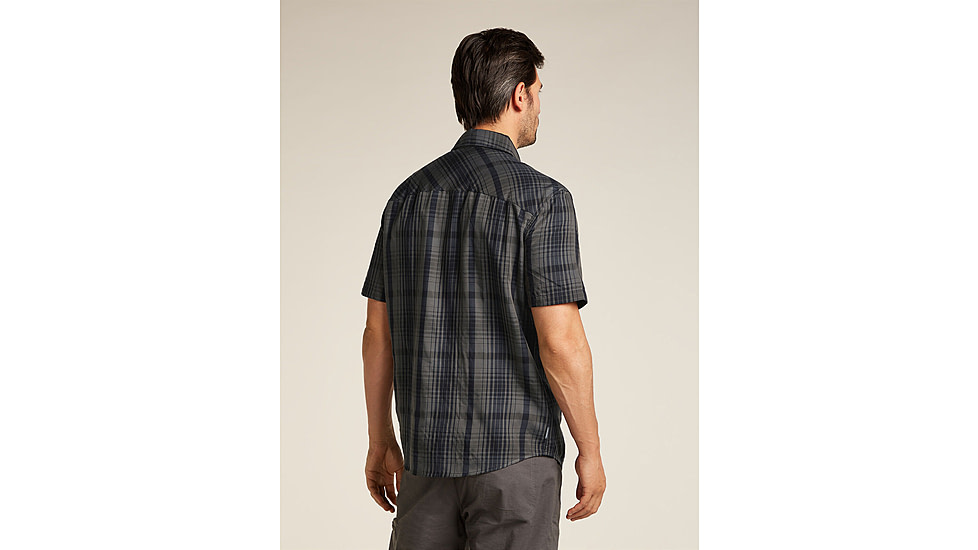 Icebreaker Merino 125 Cool-Lite Steveston SS Shirt Plaid - Mens, Obsidian/Black, Large, IB0A579W0GDL