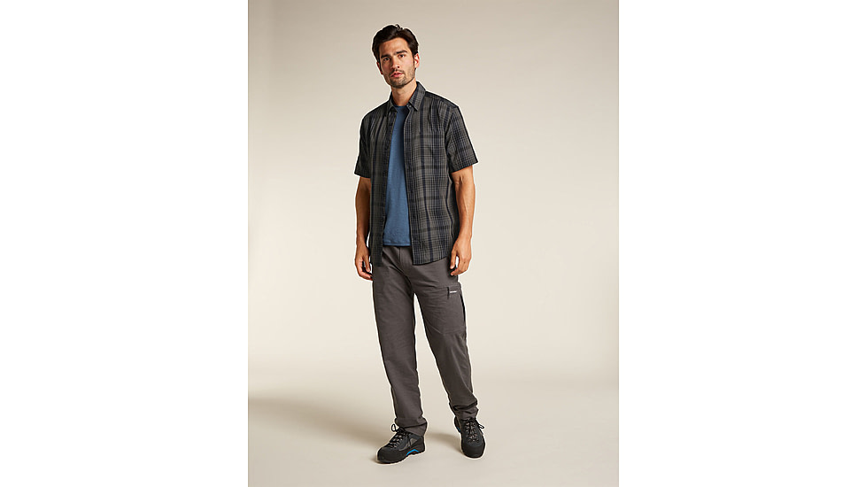 Icebreaker Merino 125 Cool-Lite Steveston SS Shirt Plaid - Mens, Obsidian/Black, Large, IB0A579W0GDL
