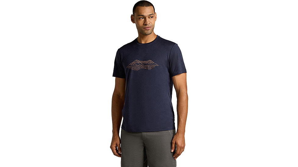 Icebreaker Merino 150 Tech Lite SS T-Shirt Pukaki Reflected - Mens, Midnight Navy, Large, IB0A572Q401L