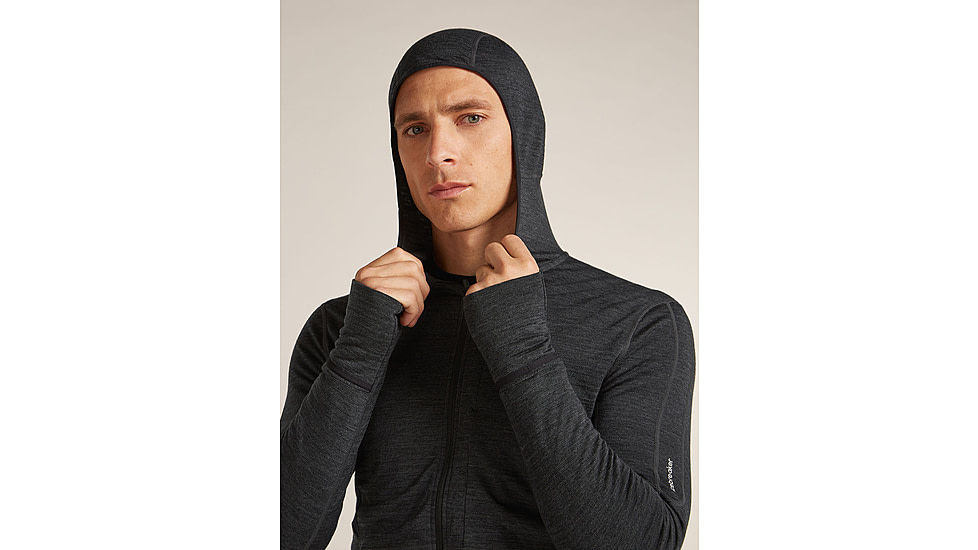 Icebreaker Merino Blend 200 RealFleece Descender Long Sleeve Zip Hoodie - Mens, Jet HTHR/Black/CB, Large, IBBA56VZ944L