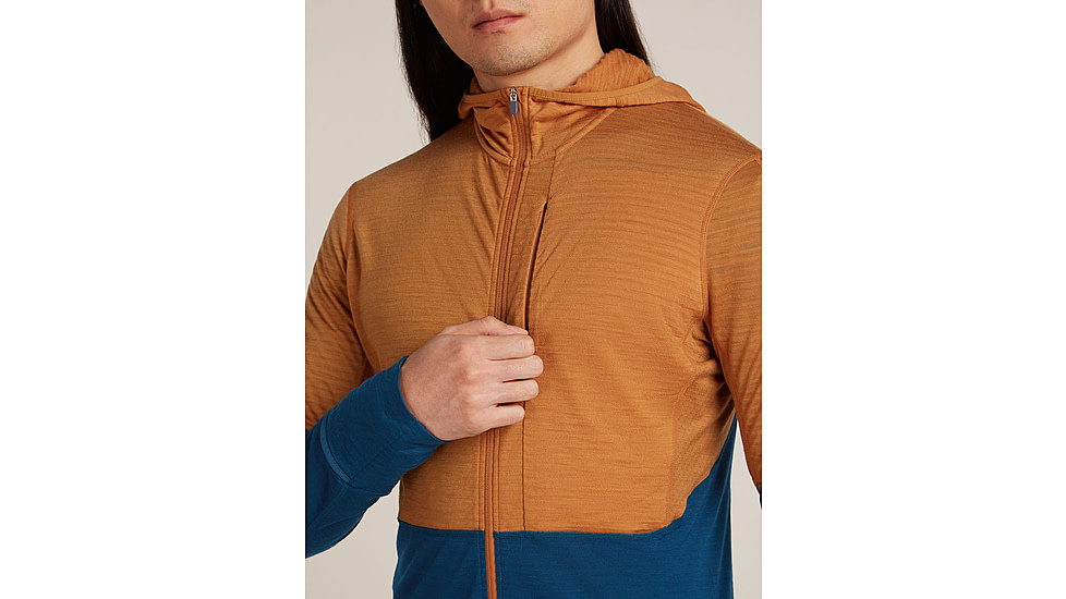 Icebreaker Merino Blend 200 RealFleece Descender Long Sleeve Zip Hoodie - Mens, Trail/Atlantis/CB, Large, IBBA56VZ0J5L