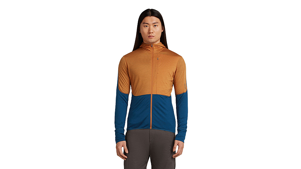 Icebreaker Merino Blend 200 RealFleece Descender Long Sleeve Zip Hoodie - Mens, Trail/Atlantis/CB, Large, IBBA56VZ0J5L
