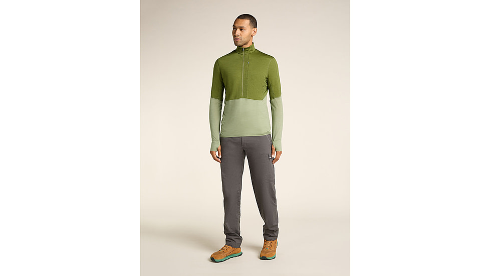 Icebreaker Merino Blend 200 RealFleece Descender LS Half Zip Hoodie - Mens, Sphagnum/Lichen/CB, 2XL, IBBA56VY0GBXXL