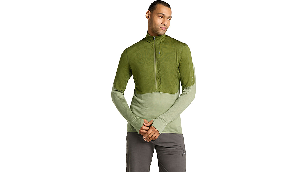 Icebreaker Merino Blend 200 RealFleece Descender LS Half Zip Hoodie - Men's, Sphagnum/Lichen/CB, 2XL, IBBA56VY0GBXXL