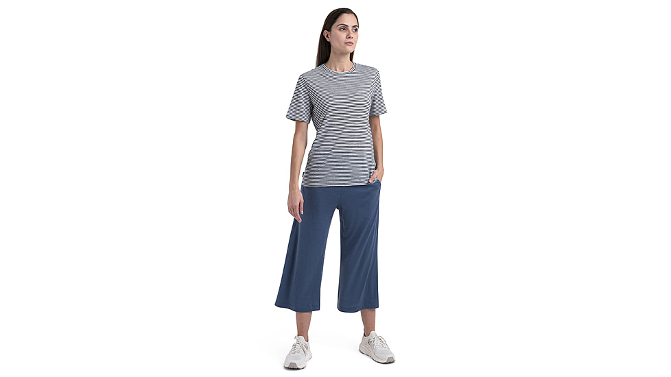 Icebreaker Merino Linen SS Tee Stripe - Womens, Snow/Midnight Navy/S, Small, IB0A56ZYA78S