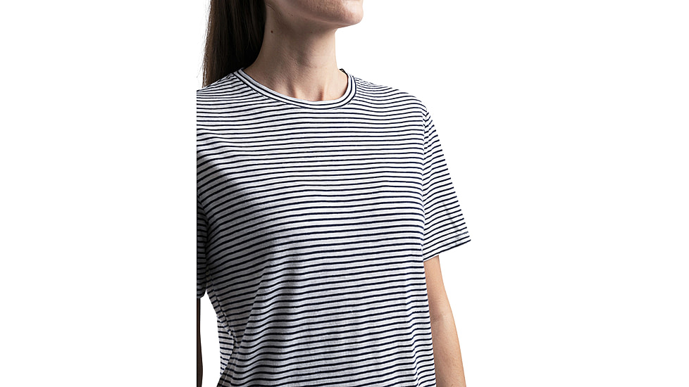Icebreaker Merino Linen SS Tee Stripe - Womens, Snow/Midnight Navy/S, Small, IB0A56ZYA78S