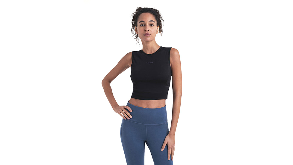 Icebreaker Women Merino 125 ZoneKnit Energy Wind Cropped Bra-Tank, Black, S, IB0A56XT001S
